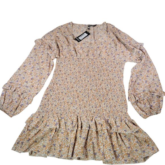Nasty Gal Put a Spring on It Floral Smocked Long Sleeve Mini Dress Size 10 - Picture 1 of 9